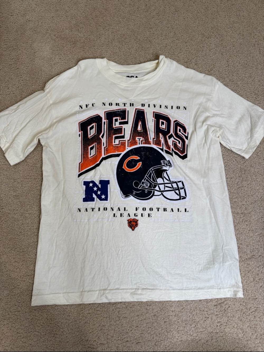 NFL Chicago Bears White Short Sleeve Tee with Navy and Orange Graphic